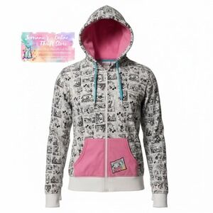 Disney Parks Mickey Mouse Comic Strip Zip Up Hoodie Pink White 3XL Plus Size